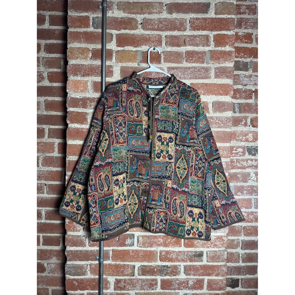 Two-Twenty Collection Tapestry Jacket XL Multi Color Elephant Paisley Patchwork